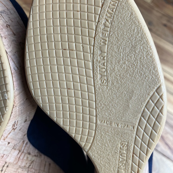Stuart Weitzman Corkswoon Navy Blue Designer Wedges Size 7.5 - Picture 7 of 15